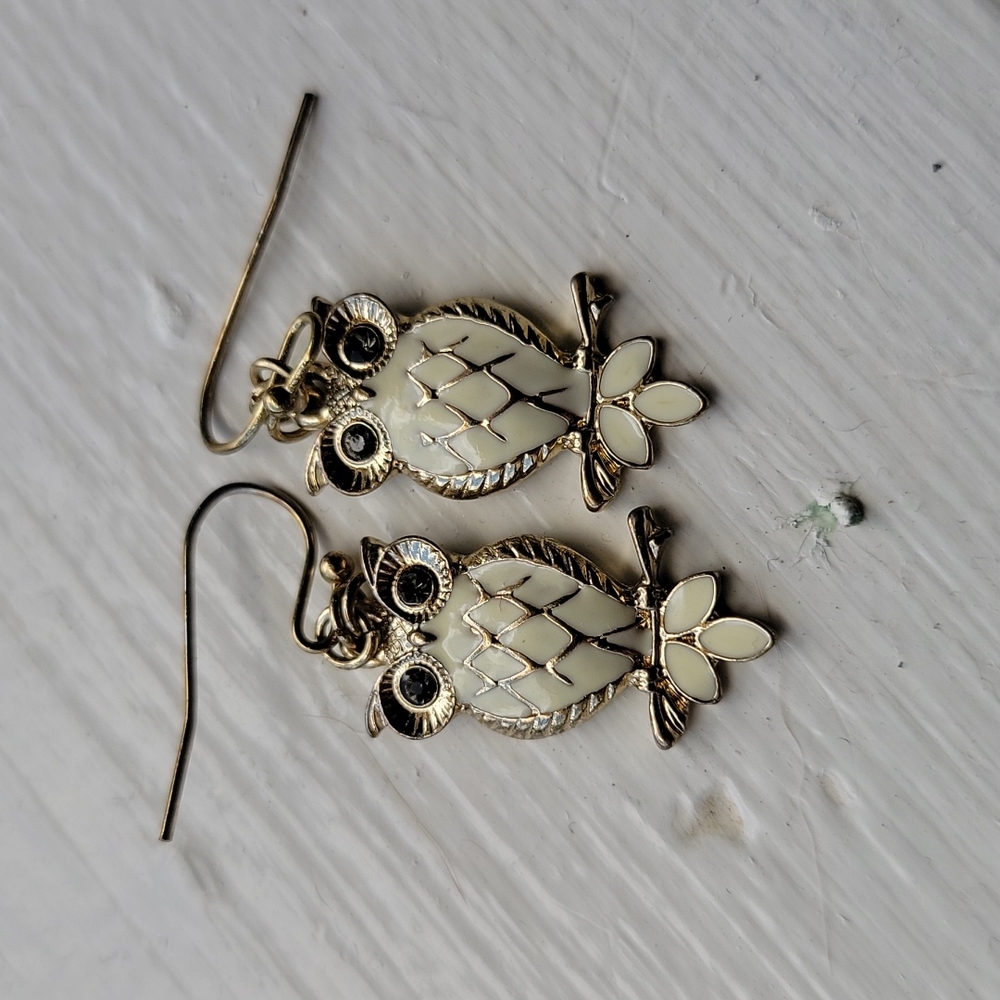 Gold owl earrings